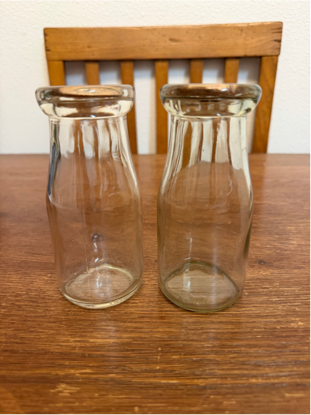 Vintage Glass Milk Bottles Set of 2 Dairy Advertising Caps Farmhouse Decor